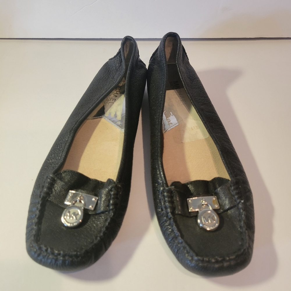 Michael Kors Black Leather Hamilton Padlock Loafers Womens Shoes Size 8
